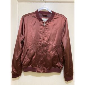 Abercrombie & Fitch Bomber Jacket Womens M Satin Maroon Full Zip Pockets Y2K NEW